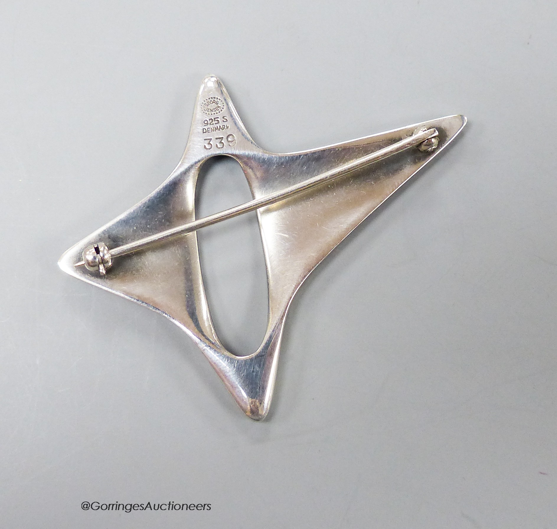 A Georg Jensen sterling abstract brooch, design no. 339, 57mm.